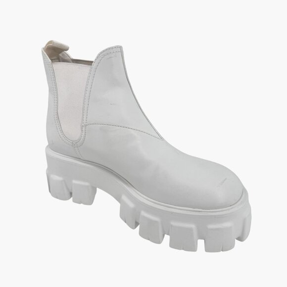 Prada Monolith White Leather Chelsea Ankle Boots Lug Sole Size 37 US 7 Women's - Picture 11 of 15